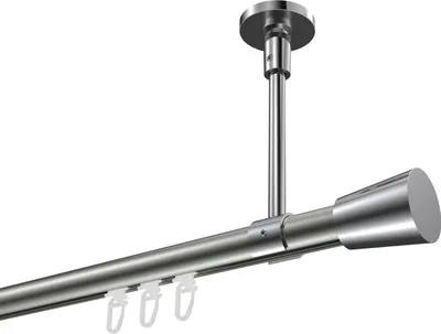 Produktbild von Interdeco Innenlaufstange / Gardinenstange mit Innenlauf Edelstahl-Optik / Chrom, Typ Sonette Sitra (Konus) Deckenmontage, 20 mm Ø 1-läufig, 600 cm