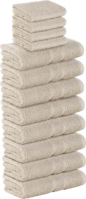 Produktbild von 12 Stück SET Premium Frottee (4x Gästehandtücher und 8x Handtücher) in Sand Creme in 500g/m² aus 100% Baumwolle