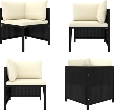 Immagine prodotto di vidaXL Divano angolare modulare con cuscini in polirattan nero - Divano angolare modulare - Divani angolari modulari - Divani angolari modulari - Divani angolari modulari