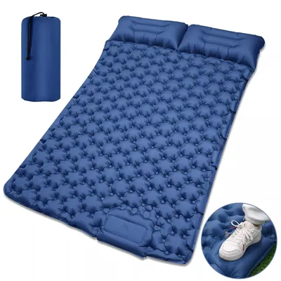 Produktbild von Doppelte aufblasbare Matte camping Reise outdoor aufblasbares Bett marineblau 【196 * 125 * 9cm】