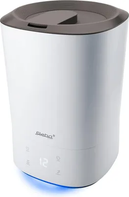 A white humidifier with a gray lid and control panel.