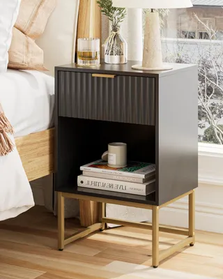 Immagine prodotto di Comodino con cassetto - Tavolino da comodino per la camera da letto - Per riporre e decorare - Stile moderno - 39x29x61,5 cm - Nero