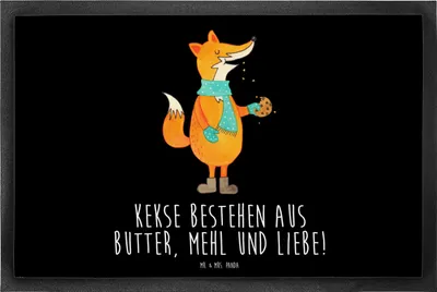 Produktbild von Mr. & Mrs. Panda Bodenvorleger Fuchs Keks 40 x 60 cm - Schwarz - Geschenk, Fussmatte, Frieren, fußmatte, Weihnachtlich, Winter, Weihnachten, Liebe, Schuhabstreifer