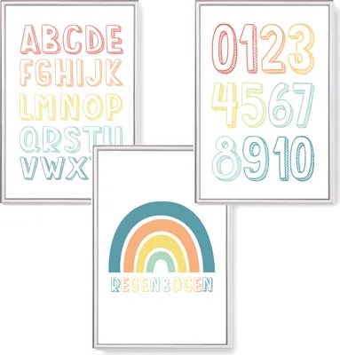 Produktbild von Himmelzucker Premium 3er Poster set für Kinderzimmer Babyzimmer DIN A4 Wandbilder Deko Junge Mädchen Dekoration Bilder Kinder
