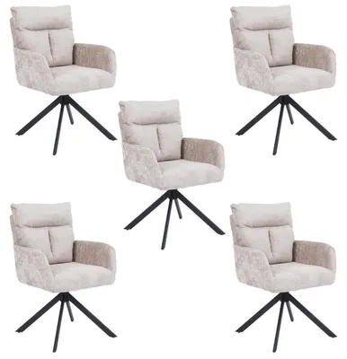 Produktbild von HOME DELUXE Esszimmerstuhl mit Armlehne ALUNA Chenille - 5er Set Beige I Küchenstuhl, Polsterstuhl, Designstuhl, Armlehnstuhl, Armlehne, Lehne, Gepolstert, Edel, Modern, Retro, Hochwertig, Weich, Stilvoll, Pflegeleicht, Wohnzimmer, Drehfunktion