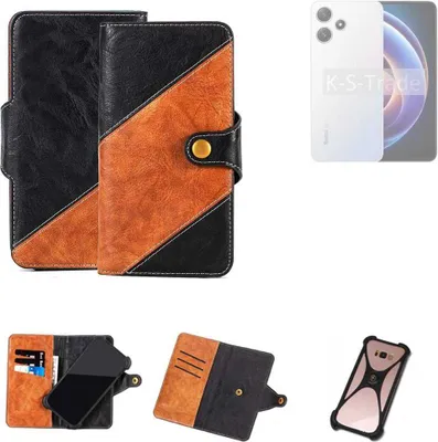 Produktbild von K-S-Trade Handyhülle Schutzhülle Bookstyle Case Wallet-Case kompatibel mit Xiaomi Redmi Note 12R Handy Cover Bumper Klapphülle schwarz hellbraun 1x