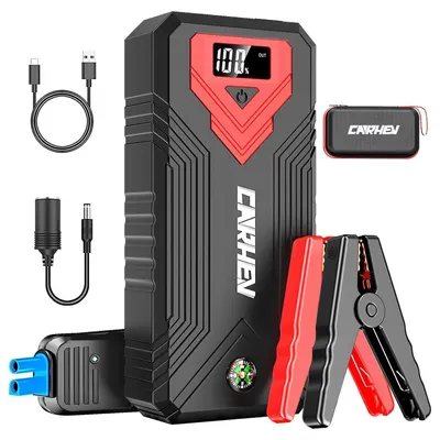 Immagine prodotto di Powerbank di avviamento di emergenza Starthilfe da 3000A per auto, con display LCD, avviatore da 12V, ricarica USB rapida e lampada LED