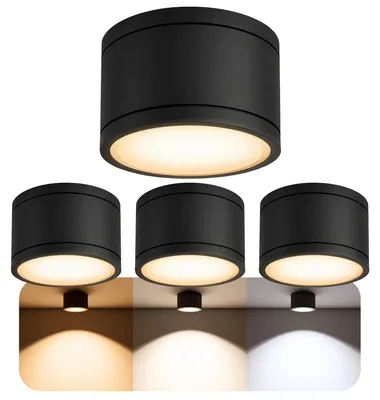 Produktbild von SSC-LUXon 4er Set CELI-WX LED Aufbauspot schwarz IP44 flach rund - Badstrahler 230V - LumiFLEX 3CCT Lichtfarbe warmweiß neutralweiß tageslichtweiß GX53 3W