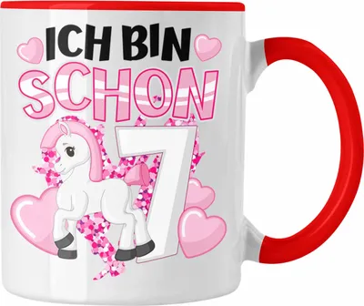 Produktbild von Trendation - 7. Geburtstag Mädchen Tasse Pferde Reiterin 7er Geburtstag Tochter Geschenkidee Kindergeburtstag 7 Jahre Alt (Rot)
