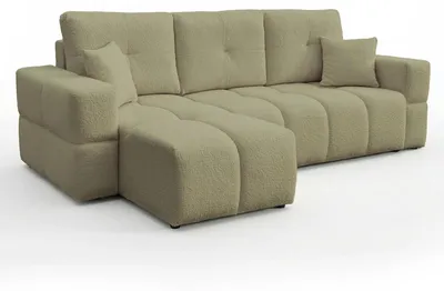 Produktbild von Universelles Ecksofa Casidi L mit Schlaffunktion Centaur 13 Salbeigrün Boucle Bettkasten