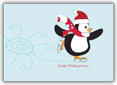 Produktbild von 4x Schöne Weihnachtskarte mit Schlittschuh laufendem Pinguin