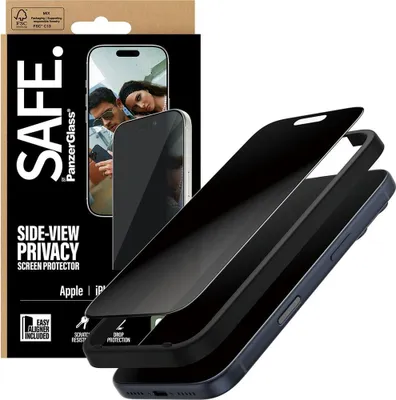 Produktbild von PanzerGlass SAFE. by ® 2-Way Privacy Displayschutz iPhone 17 Pro | Ultra-Wide Fit m. EasyAligner, Apple, Apple - iPhone 17 Pro, Trockene Anwendung, Kratzresistent, Schockresistent, Transparent, 1 Stück(e)