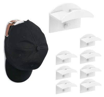8 selbstklebende Huthaken, weiß, für Hüte, Wandmontage, kein Bohren
