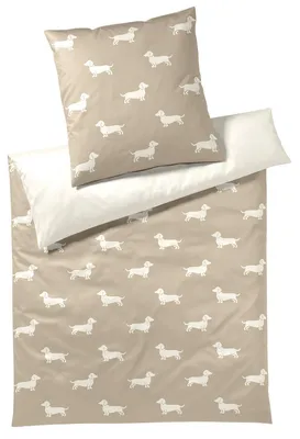 Produktbild von elegante Mako-Satin-Bettwäsche-Garnitur Dogs Farbe Natur-Beige Größe 200x200+2x70x90