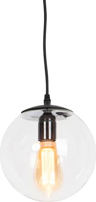 Produktbild von QAZQA - Moderne Hängelampe I Pendellampe I Pendelleuchte transparent 20 cm - Pallon I Wohnzimmer I Schlafzimmer - Glas Kugel I Kugelförmig I Länglich - LED geeignet E27
