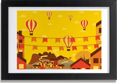 Produktbild von Bild 30x20 MDF-Rahmen, Wandkunst Ballons über die Stadt
