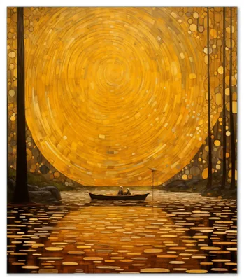Produktbild von Wallario Herdabdeckplatte aus Glas, Größe 52 x 60 cm 1-teilig, Motiv Goldene Flussfahrt