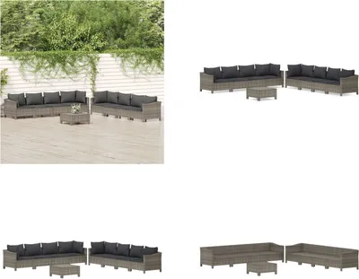 Produktbild von vidaXL 9 tlg. Garten Lounge Set mit Kissen Grau Poly Rattan - Garten Lounge Set - Garten Lounge Sets - Lounge Set - Gartenmöbel Set