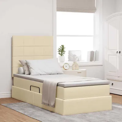 Image de Lit coffre exclusif avec matelas crème, dimensions 90 x 190 cm, revêtement en tissu