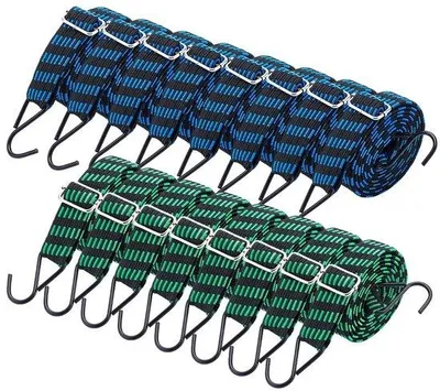 Produktbild von Bungee-Kordeln, 16 Stück - Verstellbare, lange Bänder - Robuste, elastische Gurte - Metallhaken - Langlebiges Polypropylen - Geeignet für Gepäck und Camping - Elastische Bänder