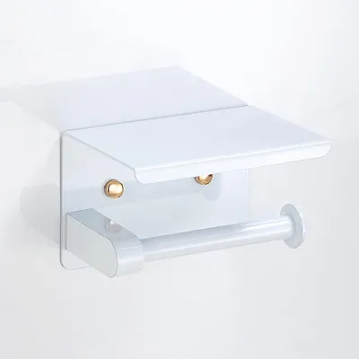 Image de Support autocollant pour papier toilette avec étagère en acier Élégant Blanc