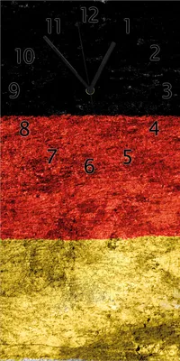 Produktbild von Wallario Design Wanduhr Verwitterte Deutschland-Fahne in schwarz rot gold aus Echtglas, Größe 30 x 60 cm