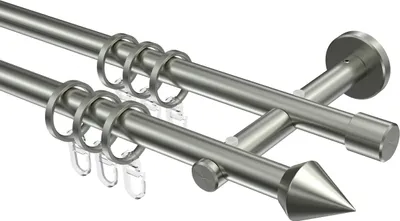 Produktbild von Interdeco Gardinenstange / Vorhangstange Edelstahl-Optik, Typ Medium Castello (Doppelkegel), 16 mm Ø 2-läufig, 220 cm