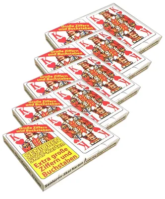 Produktbild von 5x Skatkarten mit je 2x 32 Kartendeck extra große Ziffern Senioren Skatspiel Karten