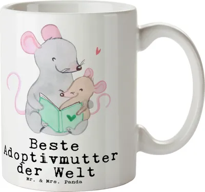 Produktbild von Mr. & Mrs. Panda Tasse Maus Beste Adoptivmutter der Welt - Weiß - Geschenk, Mama, Teetasse, Kaffeetasse, Geschenkidee, Kaffeebecher, Muttertag, Kaffeepott, Dankeschön, Ma