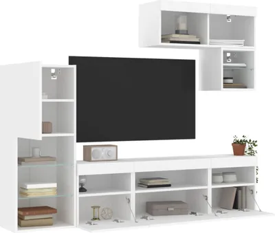 Image de Maison Exclusive - Ensemble de salon 6 pièces avec éclairage LED, blanc, aggloméré