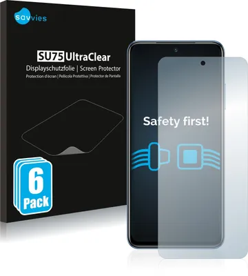 A product shot of a phone screen protector packaging and a phone with a screen protector applied.