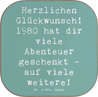 Produktbild von Mr. & Mrs. Panda Untersetzer Glas Spruch 1980 Geburtstag Abenteuer - Meeresbrise - Geschenk, für Gläser, Alter, besondere Geschenke, Tassenuntersetzer, liebevolle