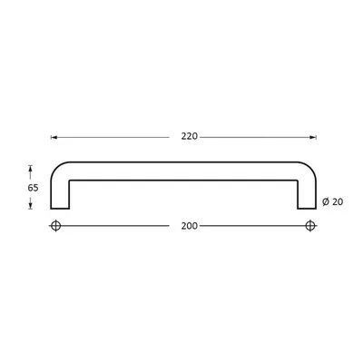Produktbild von Stoßgriff gebogen Edelstahl gebürstet/matt ØxLxH 20/220/65 mm Lochabstand 200 mm Türgriff 2 Stück