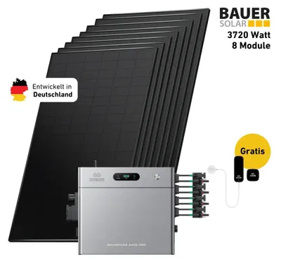 Produktbild von 3600 Watt, Bifazial Komplettset, Balkonkraftwerk, Zendure Solarflow 2400 Pro
