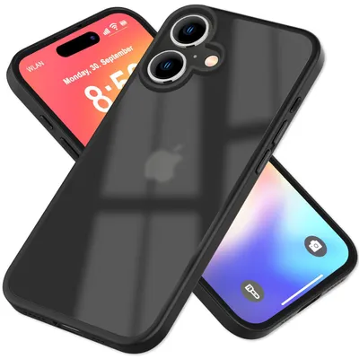 Zdjęcie produktu dla Matowe etui NALIA na iPhone'a 16 – odporna na uderzenia ramka z TPU i półprzezroczysta konstrukcja – FUZION (etui zapobiegające odciskom palców) – marka z Berlina – czarne