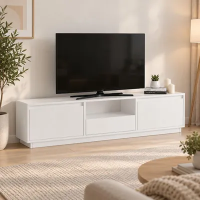 Image de Morrigan - Meuble TV, 160x30x42h cm Blanc, une étagère