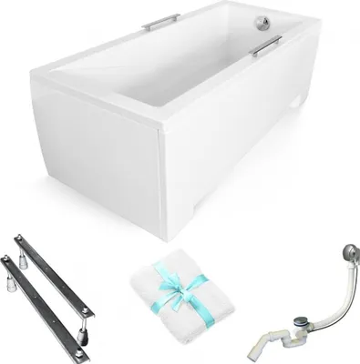Produktbild von Aqua For You | Besco Badewanne - 130 x 70 Cm - Weiß - Antibakterielle Beschichtung - Automatischer Siphon – Kratzfestigkeit - mit Verkleidung