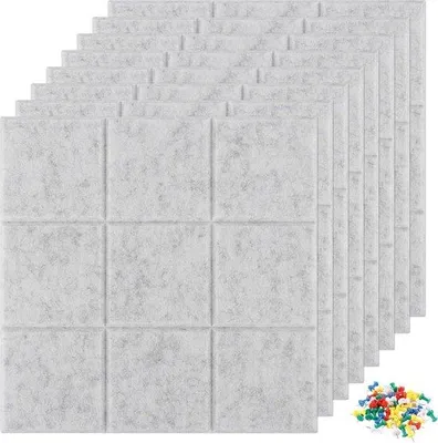 Produktbild von Famanu Filz-Pinnwand 8 Stück 30 x 30 cm - selbstklebende Memoboards mit 30 Stecknadeln