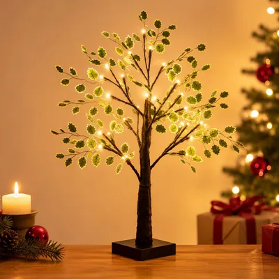 Produktbild von LED Weihnachtsdeko Birkenbaum,Warmweißes Weihnachtslicht,USB/Batteriebetrieben,Tischbaum für Advent,Weihnachten,Ostern,Winterdeko Wohnzimmer(Schwarz)