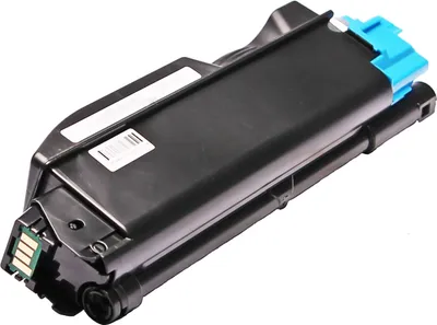 A cyan toner cartridge for a printer.