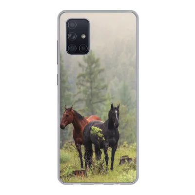 Produktbild von MuchoWow® Handyhülle Schutzhülle Hülle für Samsung Galaxy A51 5G Pferde - Wald - Nebel Silikon Softcase Handy Hülle - Abbildung