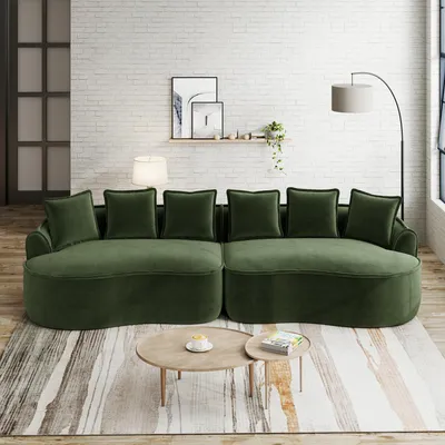 Produktbild von MODFU Multifunktionaler Schlafsofa mit linker & rechter L-förmiges Sofa,Zweisitzer Sofa mit Armlehnen & Kissen,Loungesofa mit Rahmenlose,Chenille,Grün
