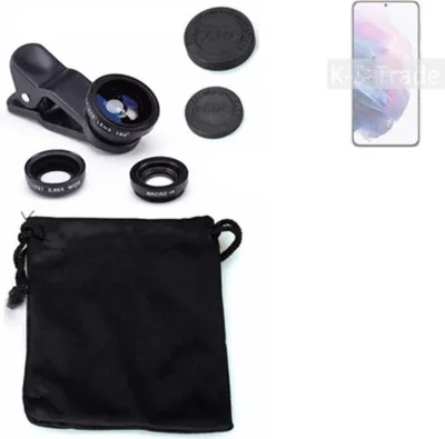 Produktbild von K-S-Trade Smartphone Kamera Linsen Set Kompatibel mit Samsung Galaxy S21+ 5G SD888 3in1 Clip-On Kamera Adapter Macro Weitwinkel FishEye Fischauge