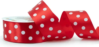 Produktbild von Satinband mit Punkten 38mm x 25m Rolle Rot