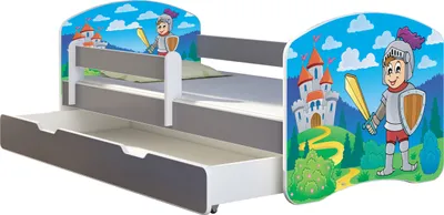 Produktbild von ACMA Jugendbett Kinderbett Junior-Bett Komplett-Set mit Matratze Lattenrost und Rausfallschutz Grau 32 Ritter 160x80 + Bettkasten