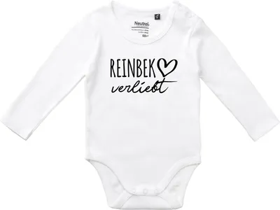 Produktbild von Huuraa Baby Body Reinbek verliebt 62 White  Baumwolle Fairtrade Langarmbody Geschenkidee