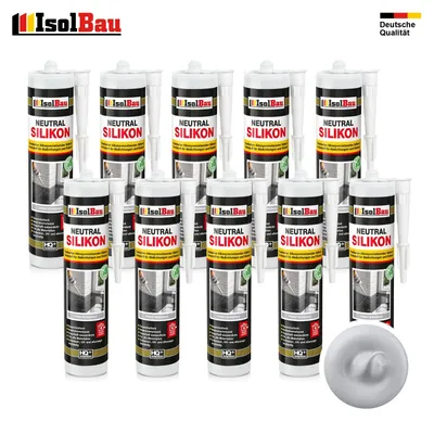 Isolbau Neutralsilikon 10 x 300 ml Fenstergrau Natursteinsilikon Dichtstoff Fugen