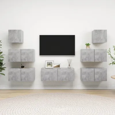 Produktbild von The Living Store 7-tlg. TV-Schrank-Set Betongrau Holzwerkstoff