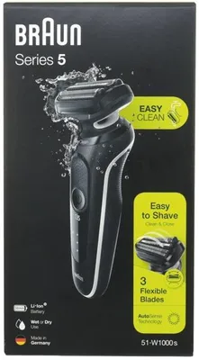 Produktbild von Braun Series 5 51-W1000S, Folienschaber, Schwarz, Edelstahl, Tasten, LED, Akku