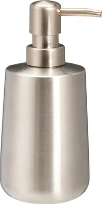 Image de Distributeur de savon argenté en acier inoxydable 8 x 17 cm, accessoire moderne pour salle de bain et cuisine